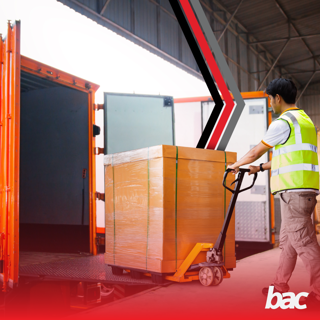 Warehouse worker loading pallet cargo for FCL and LCL sea freight planning